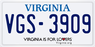 VA license plate VGS3909