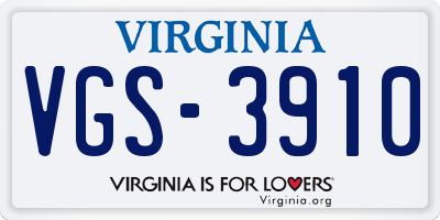 VA license plate VGS3910