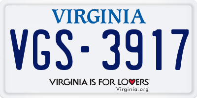 VA license plate VGS3917