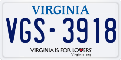 VA license plate VGS3918