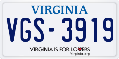 VA license plate VGS3919