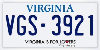 VA license plate VGS3921