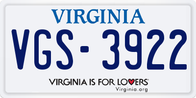 VA license plate VGS3922
