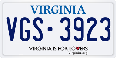 VA license plate VGS3923