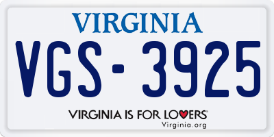 VA license plate VGS3925