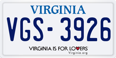 VA license plate VGS3926