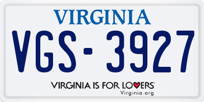 VA license plate VGS3927