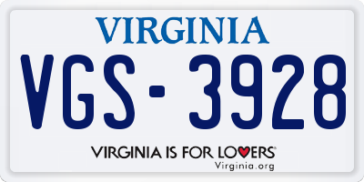 VA license plate VGS3928