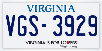 VA license plate VGS3929