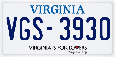VA license plate VGS3930