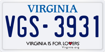 VA license plate VGS3931