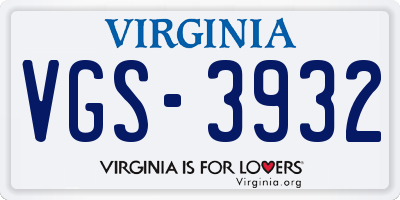 VA license plate VGS3932