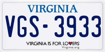 VA license plate VGS3933