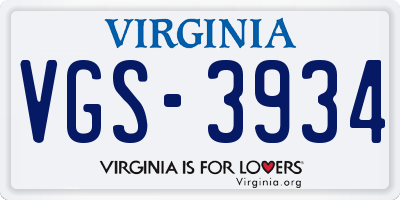 VA license plate VGS3934