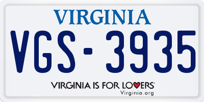 VA license plate VGS3935