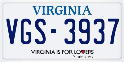 VA license plate VGS3937