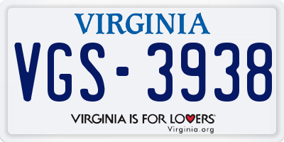 VA license plate VGS3938