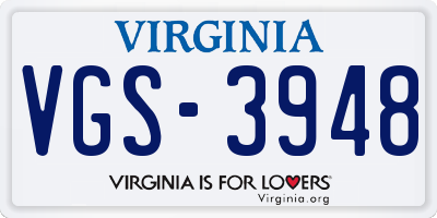VA license plate VGS3948