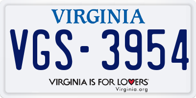 VA license plate VGS3954