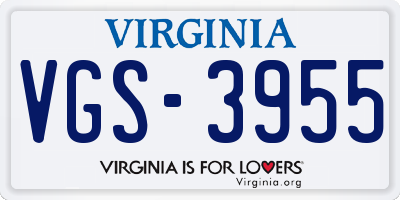 VA license plate VGS3955