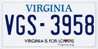 VA license plate VGS3958