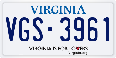 VA license plate VGS3961