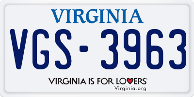 VA license plate VGS3963