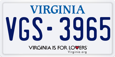 VA license plate VGS3965