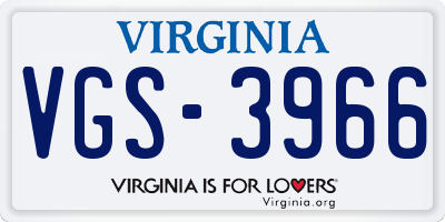 VA license plate VGS3966