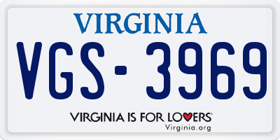 VA license plate VGS3969
