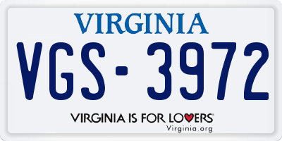 VA license plate VGS3972