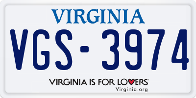 VA license plate VGS3974