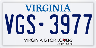 VA license plate VGS3977