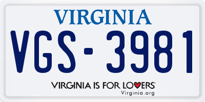 VA license plate VGS3981