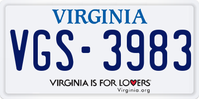 VA license plate VGS3983
