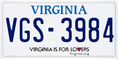 VA license plate VGS3984
