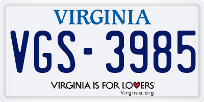 VA license plate VGS3985