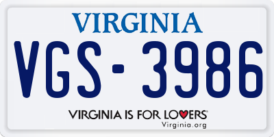 VA license plate VGS3986
