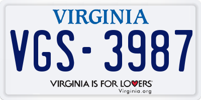 VA license plate VGS3987