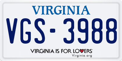 VA license plate VGS3988