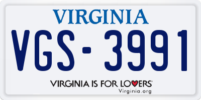 VA license plate VGS3991