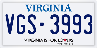 VA license plate VGS3993