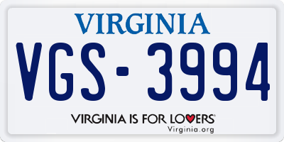 VA license plate VGS3994