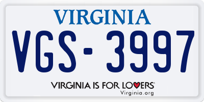 VA license plate VGS3997