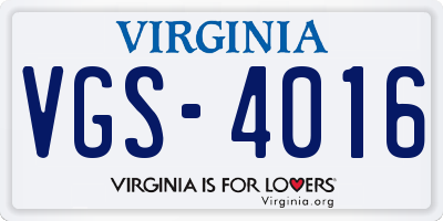 VA license plate VGS4016