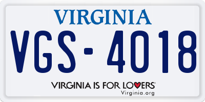 VA license plate VGS4018