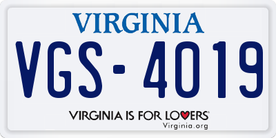 VA license plate VGS4019