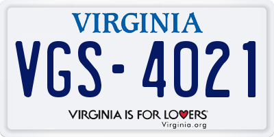 VA license plate VGS4021