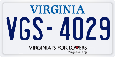 VA license plate VGS4029