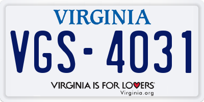 VA license plate VGS4031